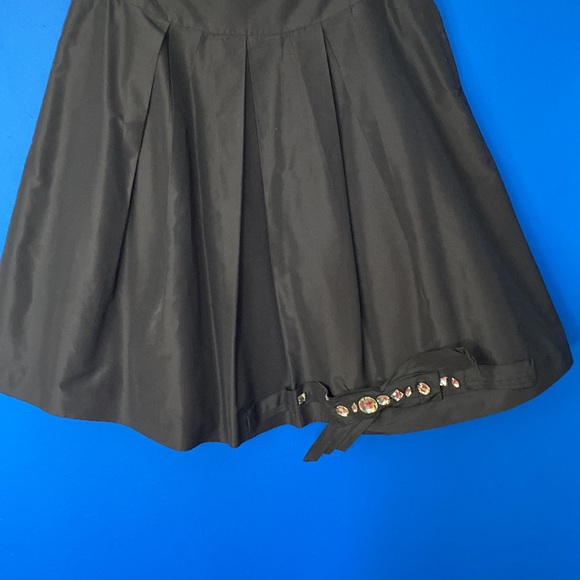 TERI JON Black Silk Taffeta Pleated Skirt with Bow & Crystals Sz 6 - Picture 3 of 9